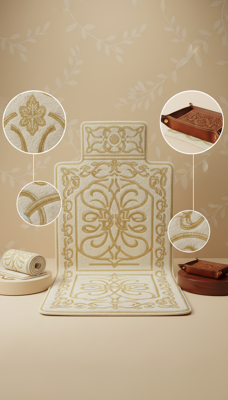 Artisanal Car Mat with Gold Detailing